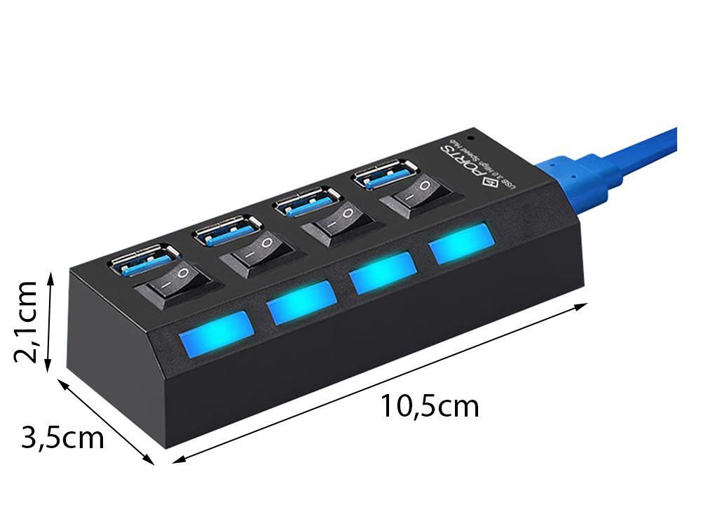 4-ports USB Hub med separata strömbrytare