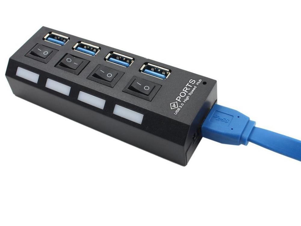 4-ports USB Hub med separata strömbrytare