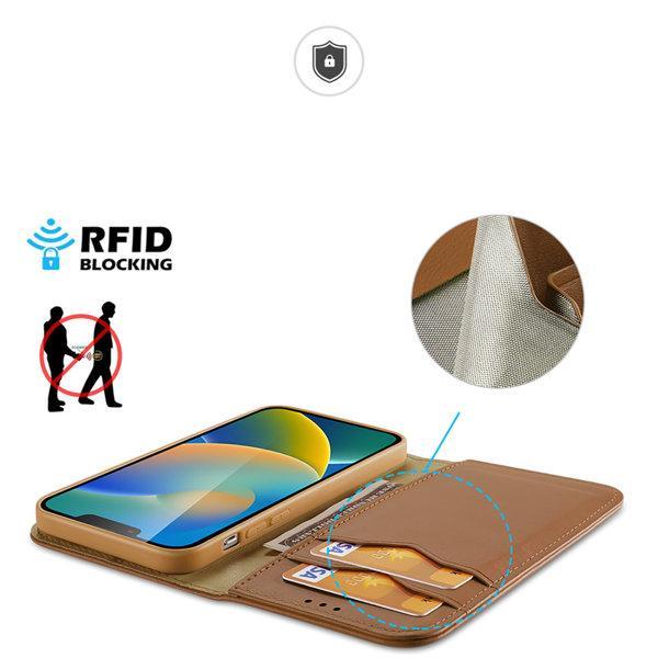 Dux Ducis iPhone 14 Plus Plånboksfodral i äkta läder med RFID skydd