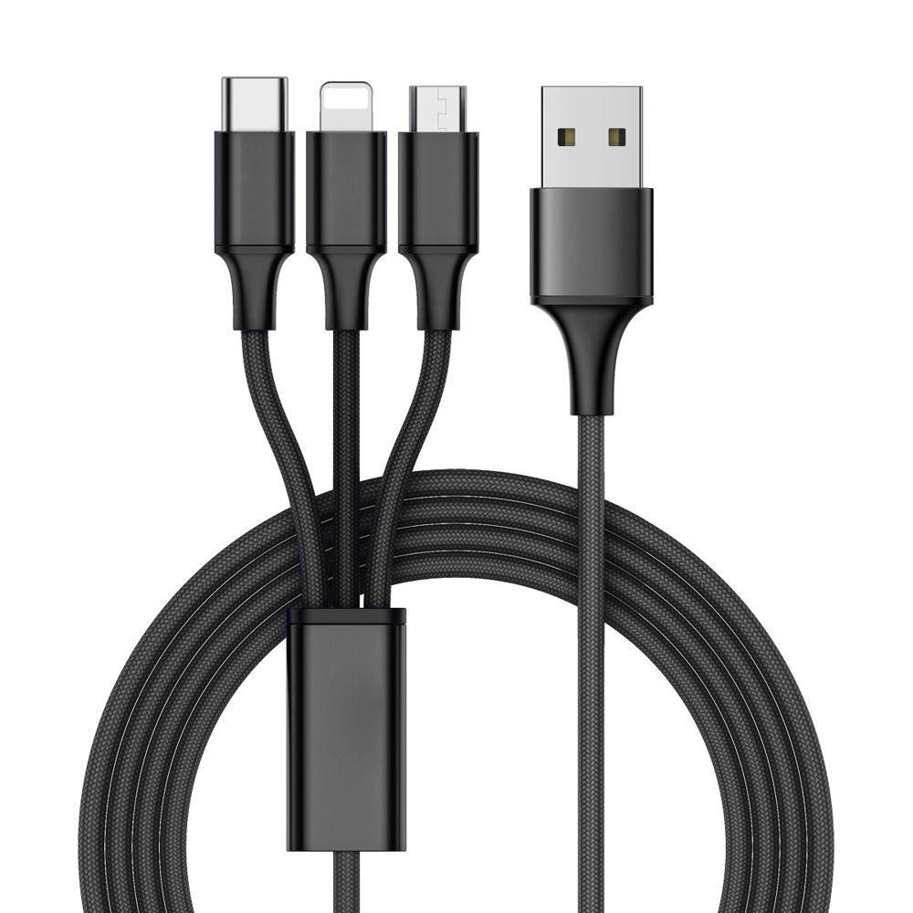 Oplader - Ladekabel Multi 3in1, USB-C, Micro-USB, iPhone - 1,2 m