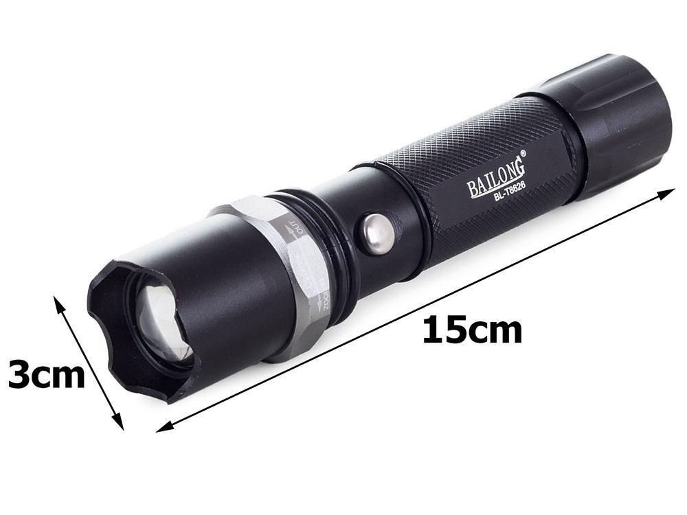 Genopladelig lommelygte - CREE Q5 LED - 15cm - Fly aluminium