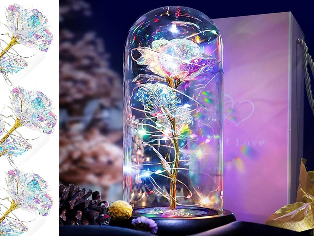Lyxig Evig Ros i Glas Med LED-Ljus