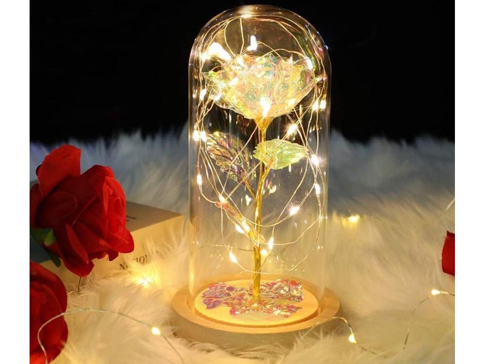 Lyxig Evig Ros i Glas Med LED-Ljus
