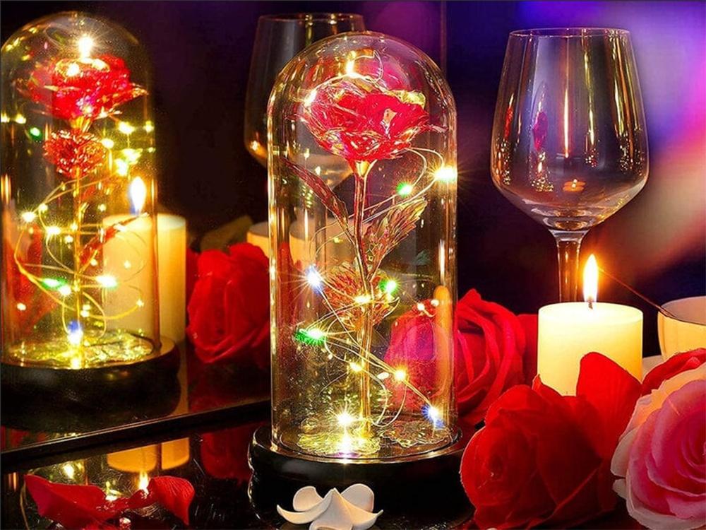 Lyxig Evig Ros i Glas Med LED-Ljus