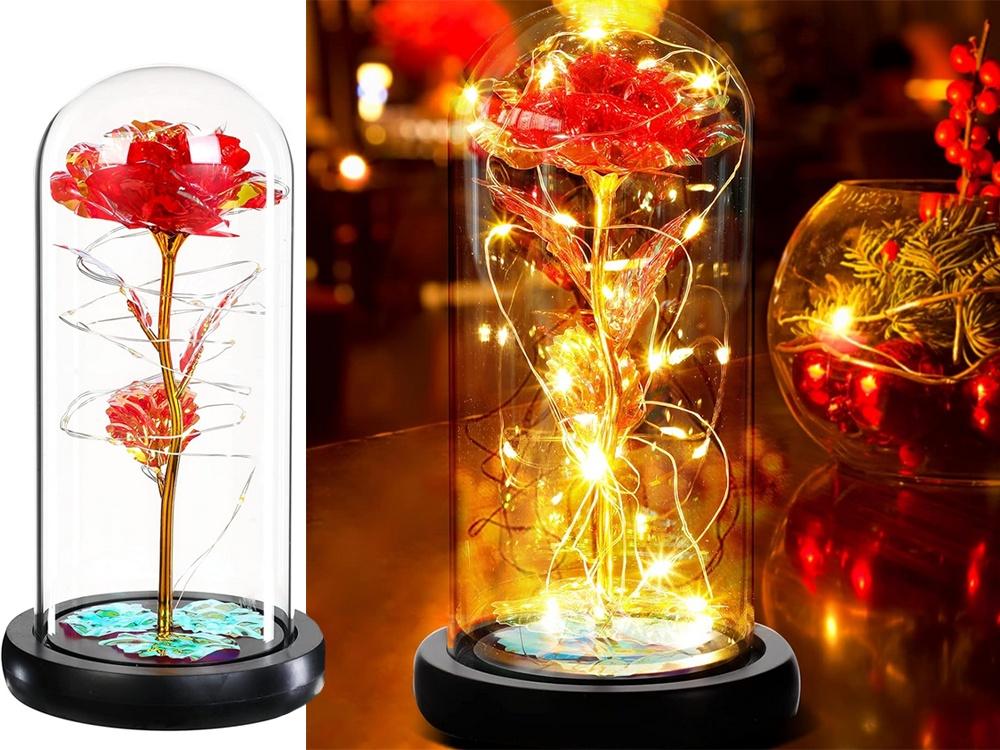 Lyxig Evig Ros i Glas Med LED-Ljus