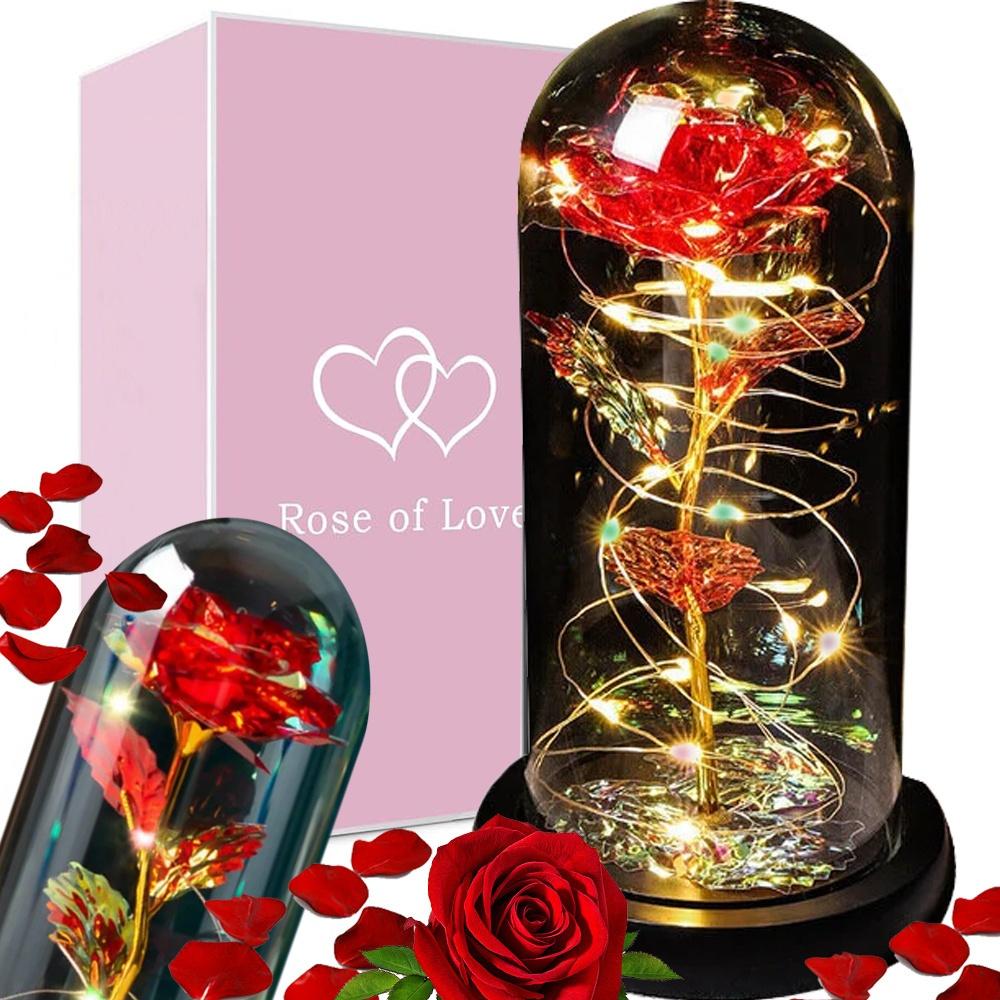 Lyxig Evig Ros i Glas Med LED-Ljus