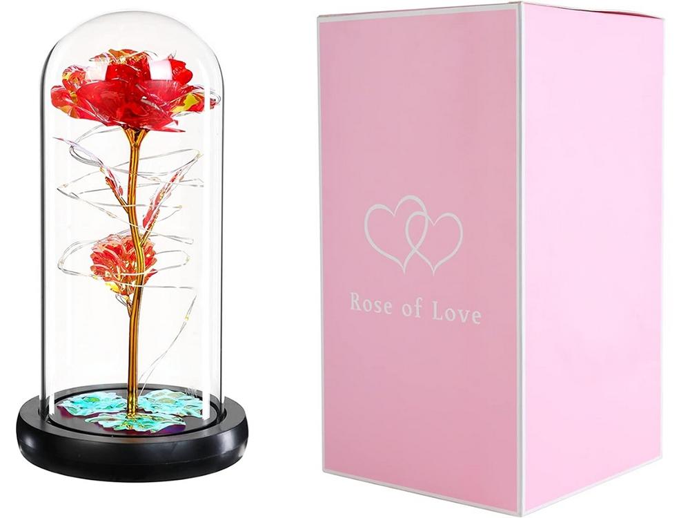 Lyxig Evig Ros i Glas Med LED-Ljus