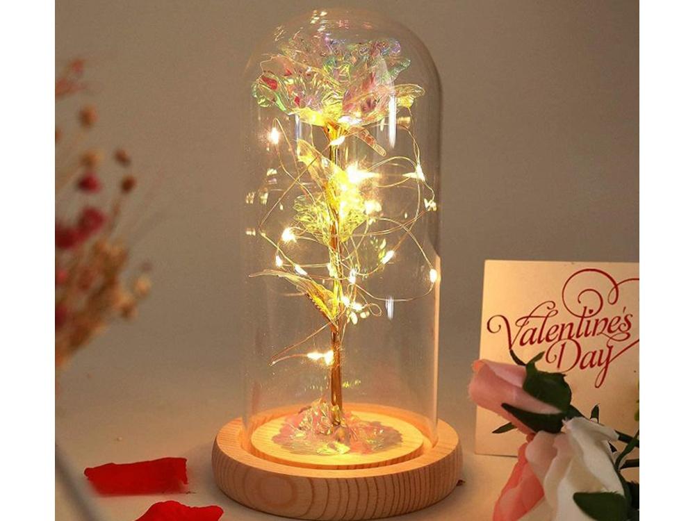 Lyxig Evig Ros i Glas Med LED-Ljus
