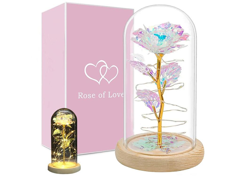 Lyxig Evig Ros i Glas Med LED-Ljus