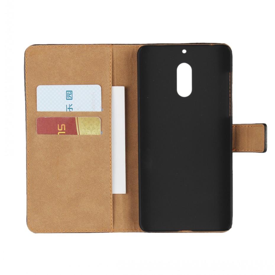 Pung etui Nokia 5.1 Plus, ægte læder, sort