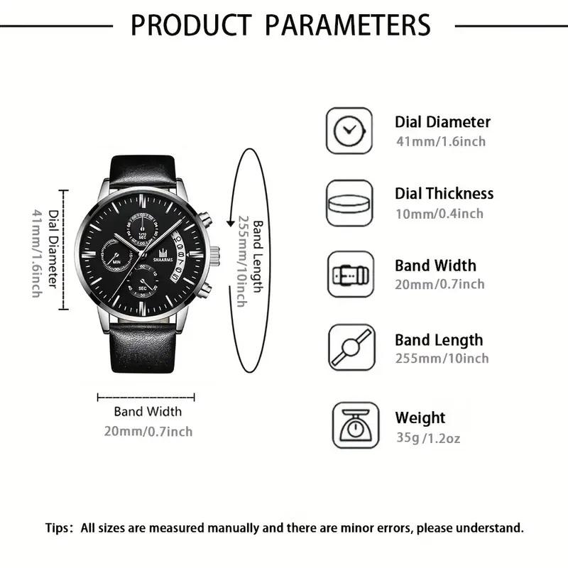 Quartz Klocka med datum / Armbandsur med Läderarmband