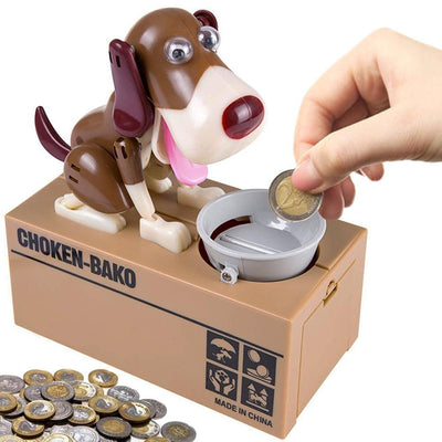Sparbössa med hund som äter myntet