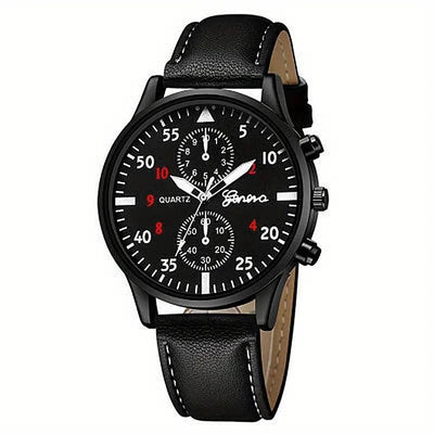 Sportig Quartz Klocka / Armbandsur med Läderarmband