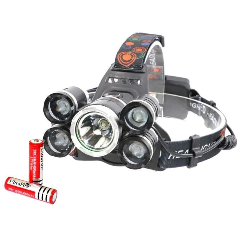 Superstark pannlampa 5x CREE T6 - inkl Laddbara Batterier