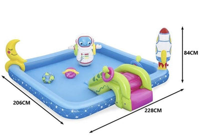Uppblåsbar Pool med rutchkana, djur, vattensprut, 228x206x84cm