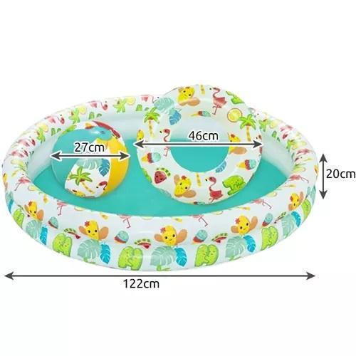 Oppustelig pool med badebold og svømmering - 122cm/20cm