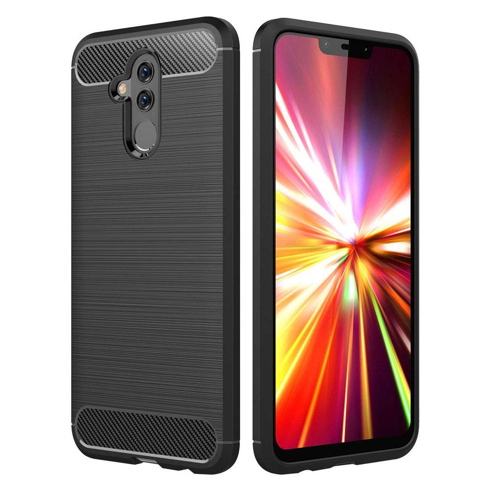 Huawei Mate 20 Lite - Shell Rubber i kulfiber design - Sort