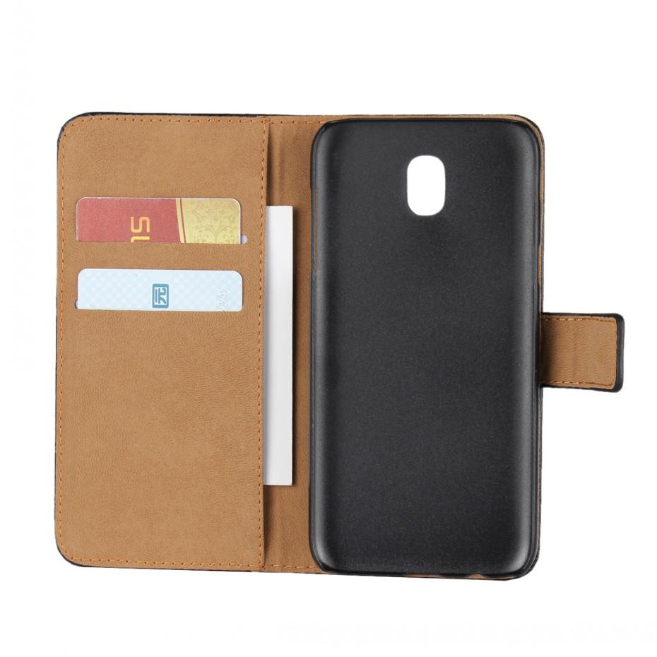 Pung etui Samsung J3 - 2018, Ægte læder, Sort