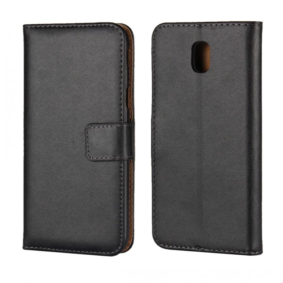 Pung etui Samsung J5 2017, Ægte læder, Sort
