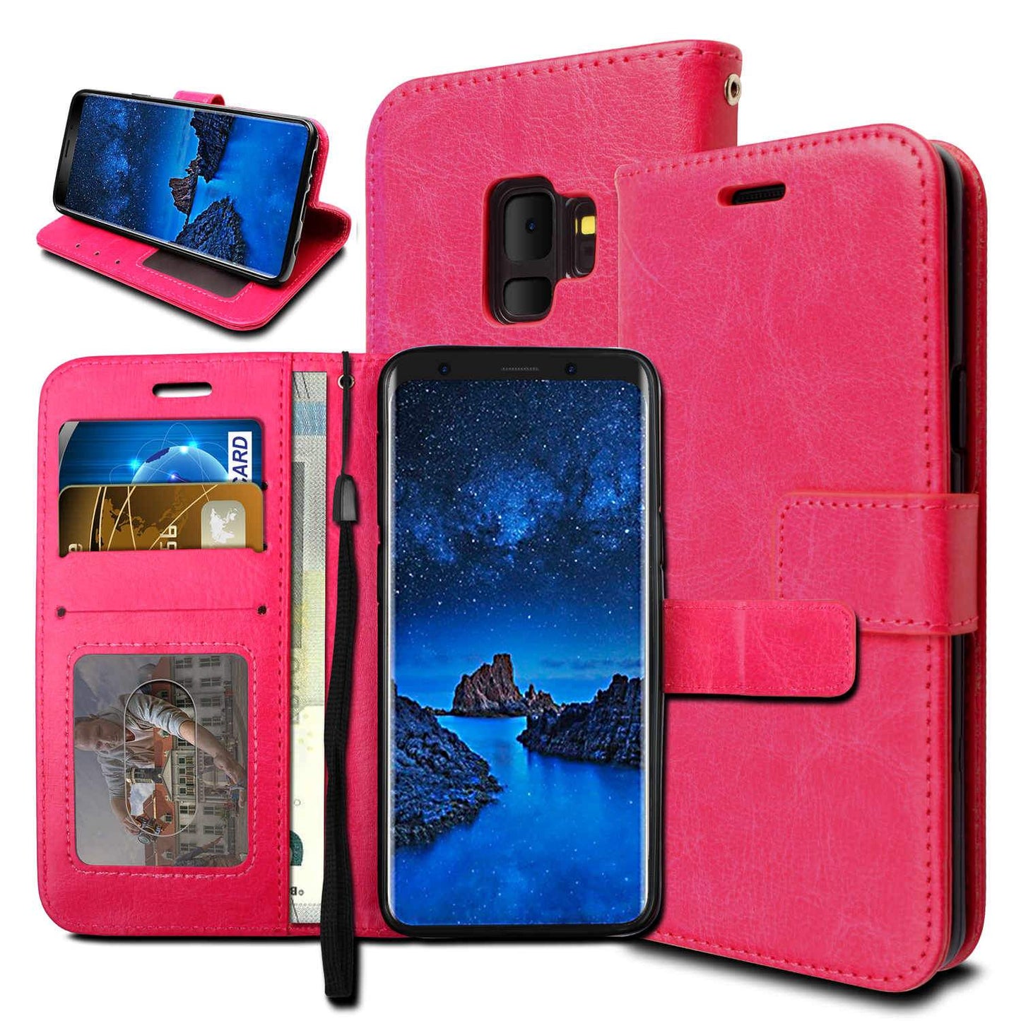 Pung etui Samsung S9 Plus, 3 kort/ID, Pink