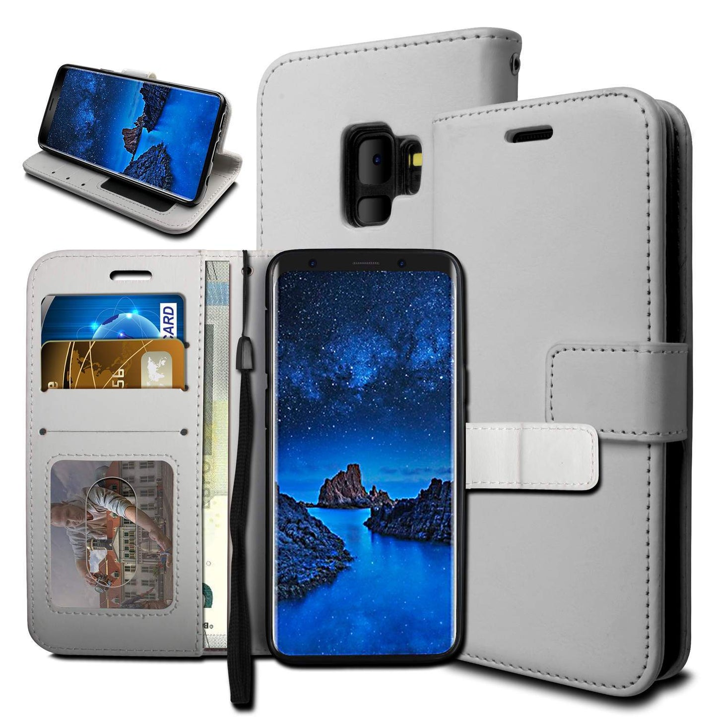 Pung etui Samsung S9 Plus, 3 kort/ID, Hvid