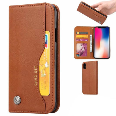 Plånboksfodral iPhone Xs Max 4 kortplatser med magnetlås Brun
