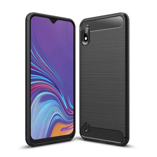 Samsung A10 - Skal Gummi i kolfiberdesign - Svart