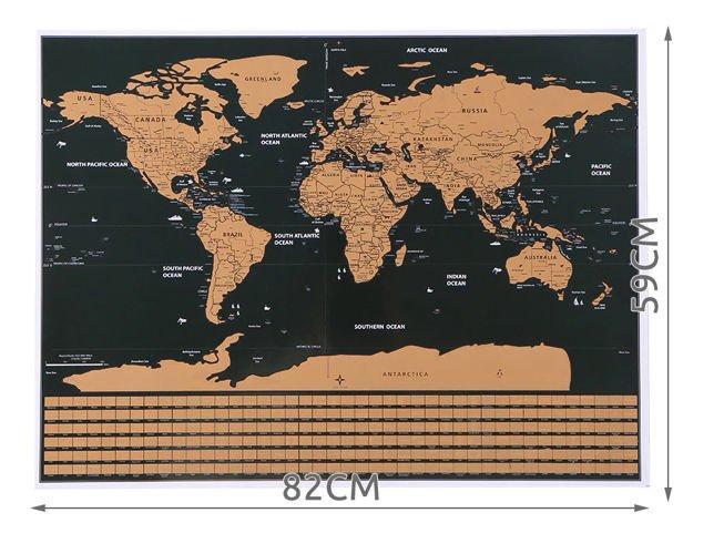 Skrapkarta Världskarta 82x59cm - med 57 tillbehör