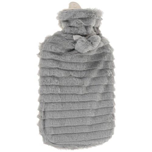 Stor varmtvandsflaske 2L i gummi med plysbetræk.