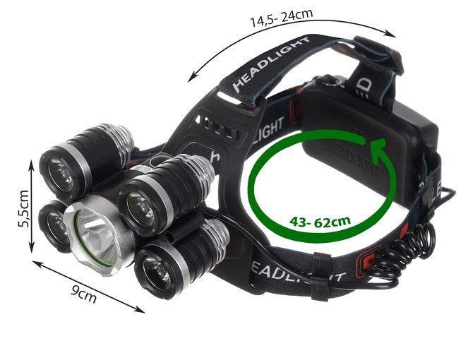 Superstark pannlampa 5x CREE T6 - inkl Laddbara Batterier