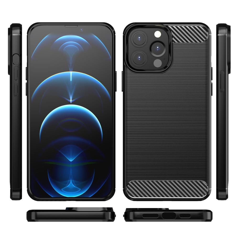 iPhone 13 Pro Max - Skal Gummi i kolfiberdesign - Svart