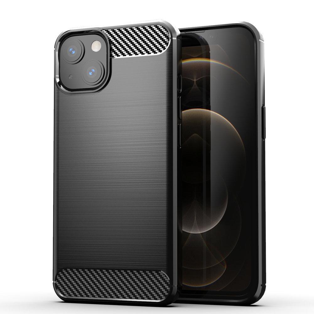 iPhone 13 - Shell Rubber i kulfiber design - Sort