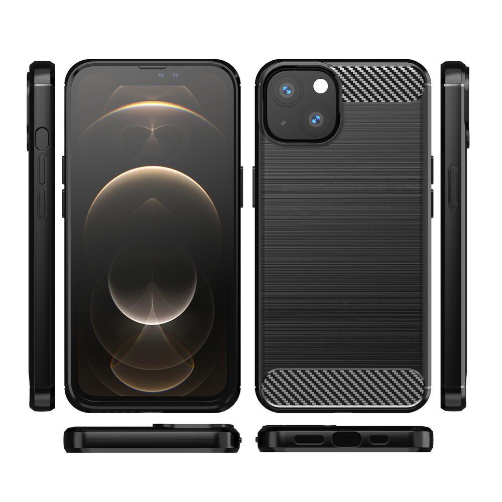 iPhone 13 - Shell Rubber i kulfiber design - Sort