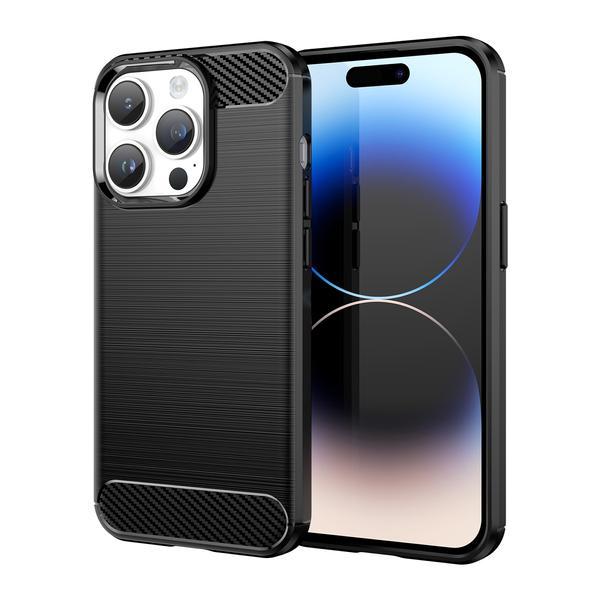 iPhone 14 Pro Max - Shell Rubber i kulfiber design - Sort