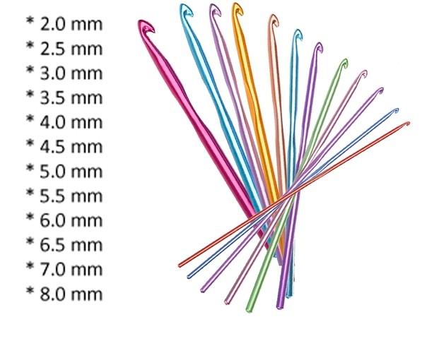 12-pak hæklenåle i forskellige størrelser: 2mm - 8mm