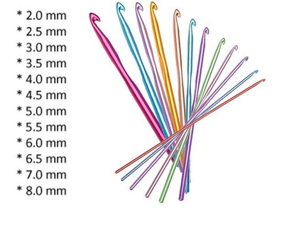 12-pak hæklenåle i forskellige størrelser: 2mm - 8mm