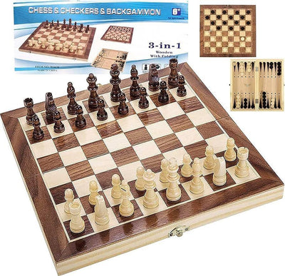 29x29cm sammenfoldelig skak / backgammon / damer i træ