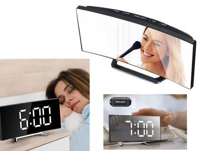 Digitalt vækkeur med termometer og spejlglas