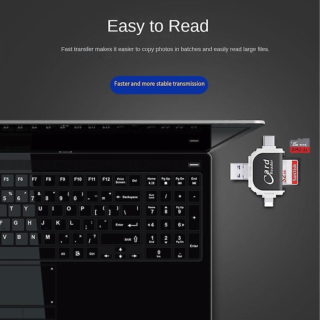 Multiport 4-i-1 Kortläsare, USB C SD TF minneskortläsare