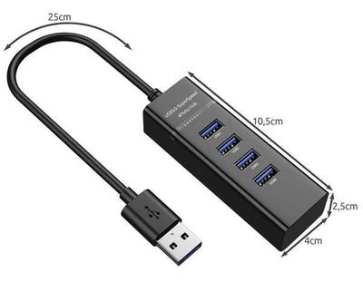 4-ports USB Hub med USB-C adapter gratis