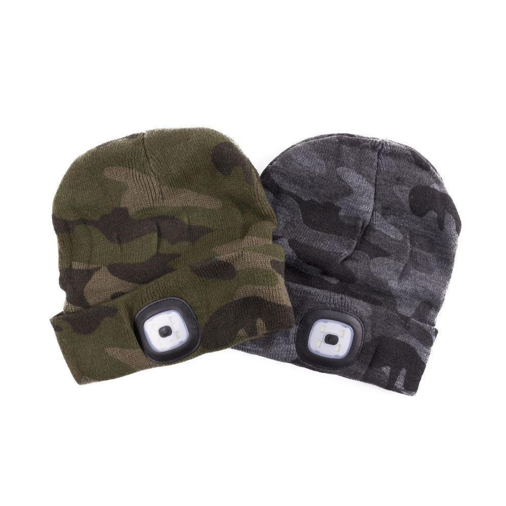 Beanie med LED lys - Camouflage farve