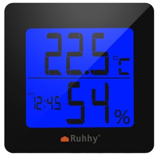 Vejrstation med termometer, hygrometer, ur mm.